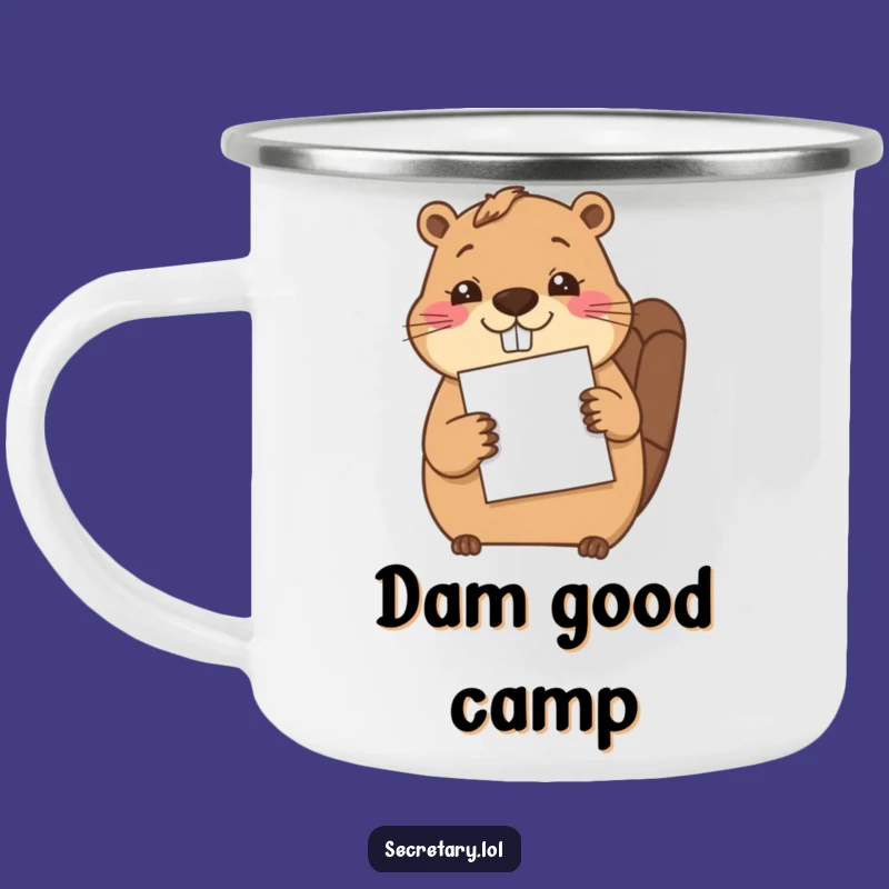 Funny Beaver Filing Paper Enamel Mug - Diligent Outdoor Brew Gift