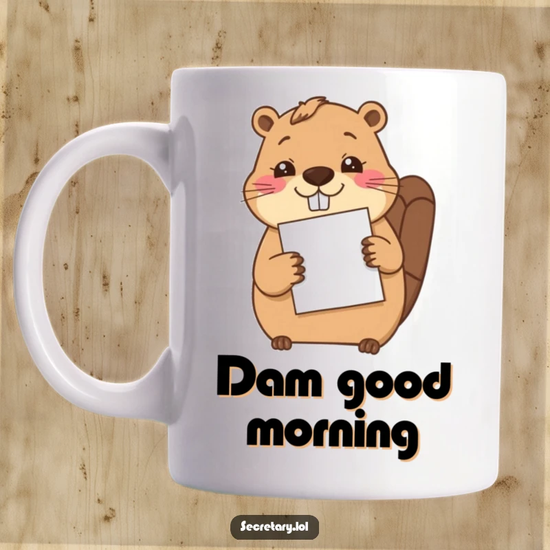 Funny cheerful beaver carefully filing a single sheet of paper with its paw, showcasing hard work and humor.