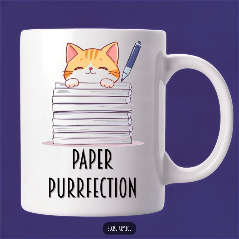 Funny Cat Paperwork Mug: Curious Kitty Batting Pen for Office Humor Gift