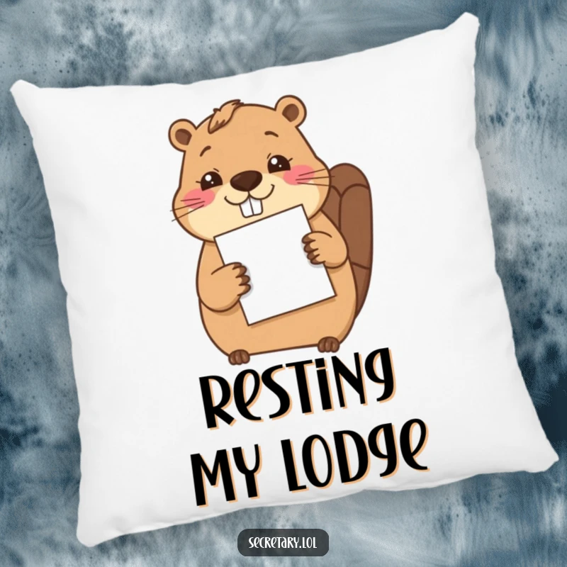 Funny cheerful beaver filing a piece of paper with its paw, offering cozy comfort and a humorous nod to hard work.