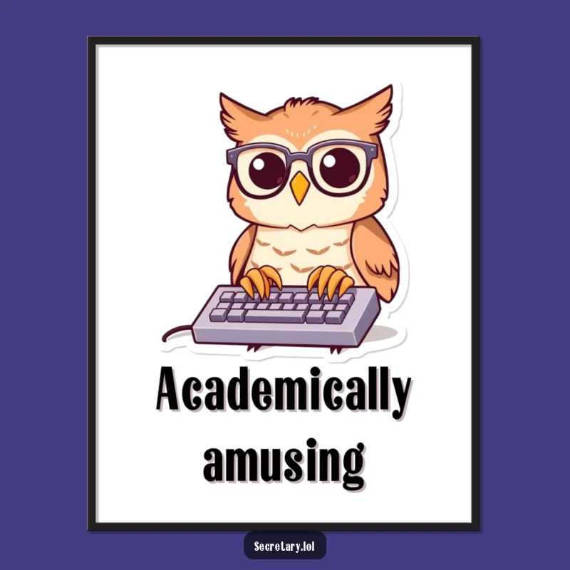 Funny Owl Digital Art Print: Wise Spectacled Owl Typing - Hilarious Instant Download Gift