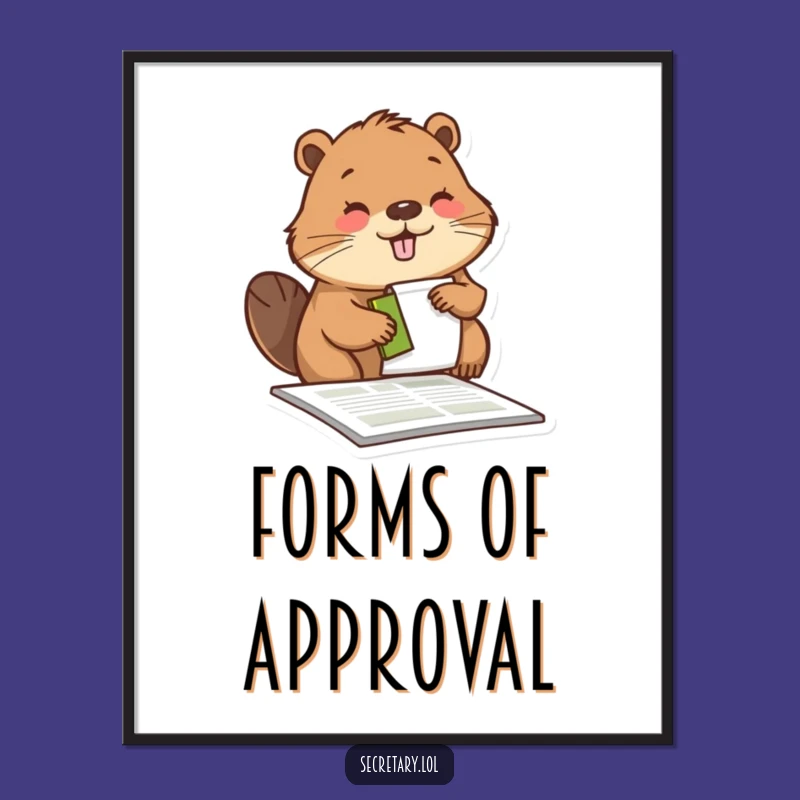 Funny Beaver Digital Art Print: Diligent Stamping Worker - Instant Download Gift