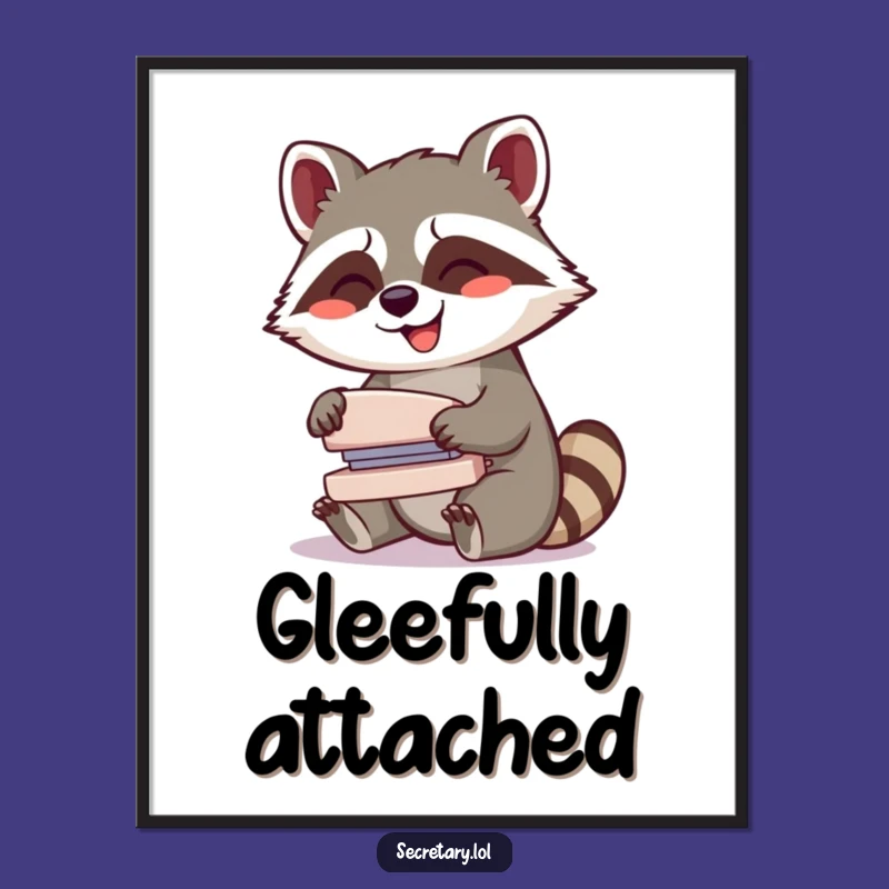 Funny Raccoon Stapler Poster: Giggling Mischief Art - Hilarious Decor Gift