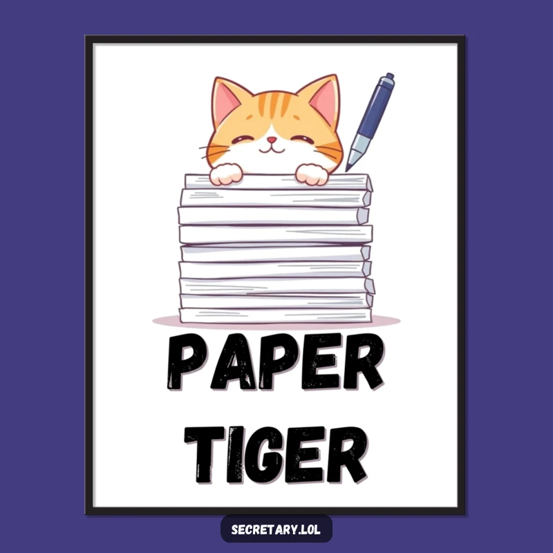 Funny Cat Paperwork Poster: Curious Kitty Art for Playful Wall Decor