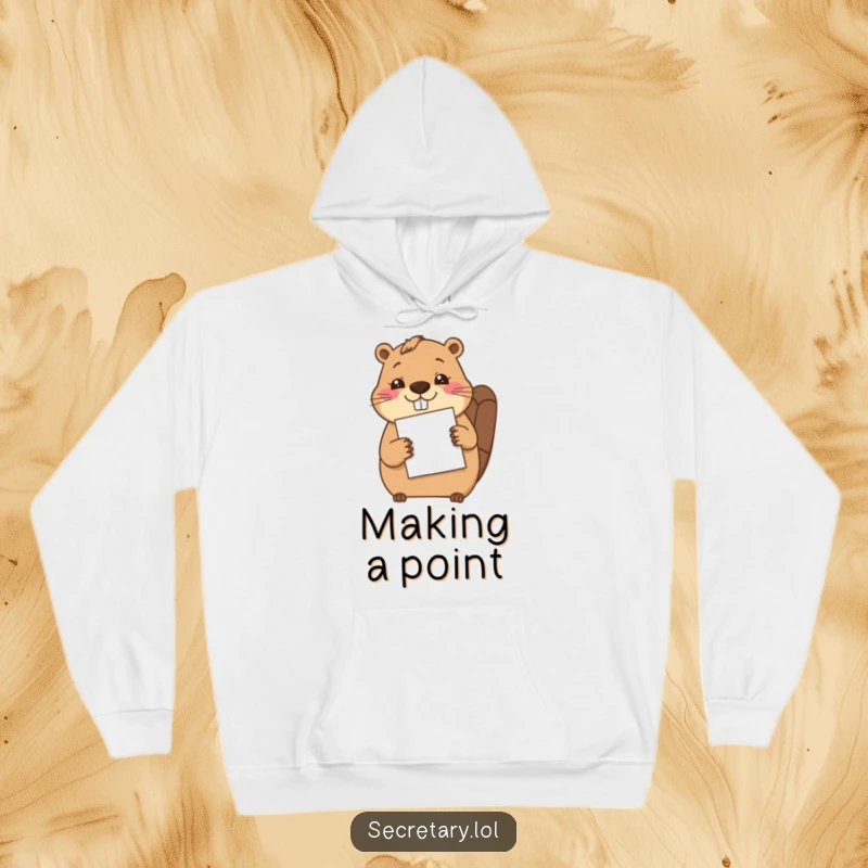 Funny cheerful beaver filing a piece of paper with its paw, offering warmth and a humorous nod to diligence.