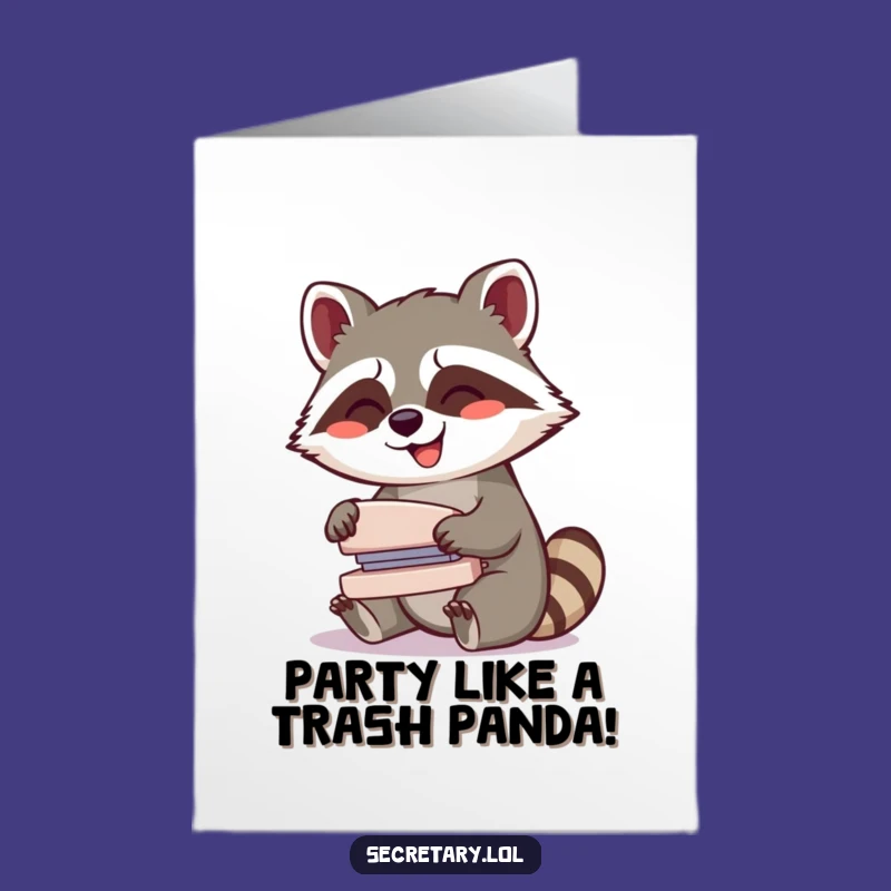 Free Printable Birthday Card: Giggling Raccoon Stapling, Joyful Celebration!