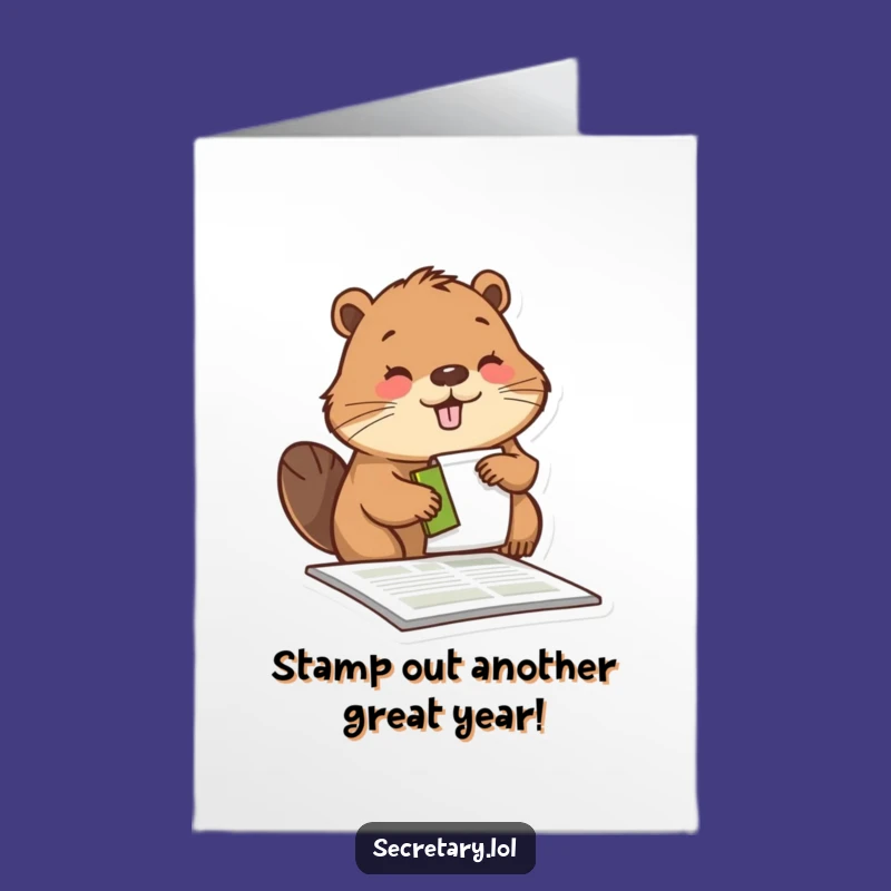 Free Printable Birthday Card: Funny Beaver Stamping, Instant Joyful Celebration