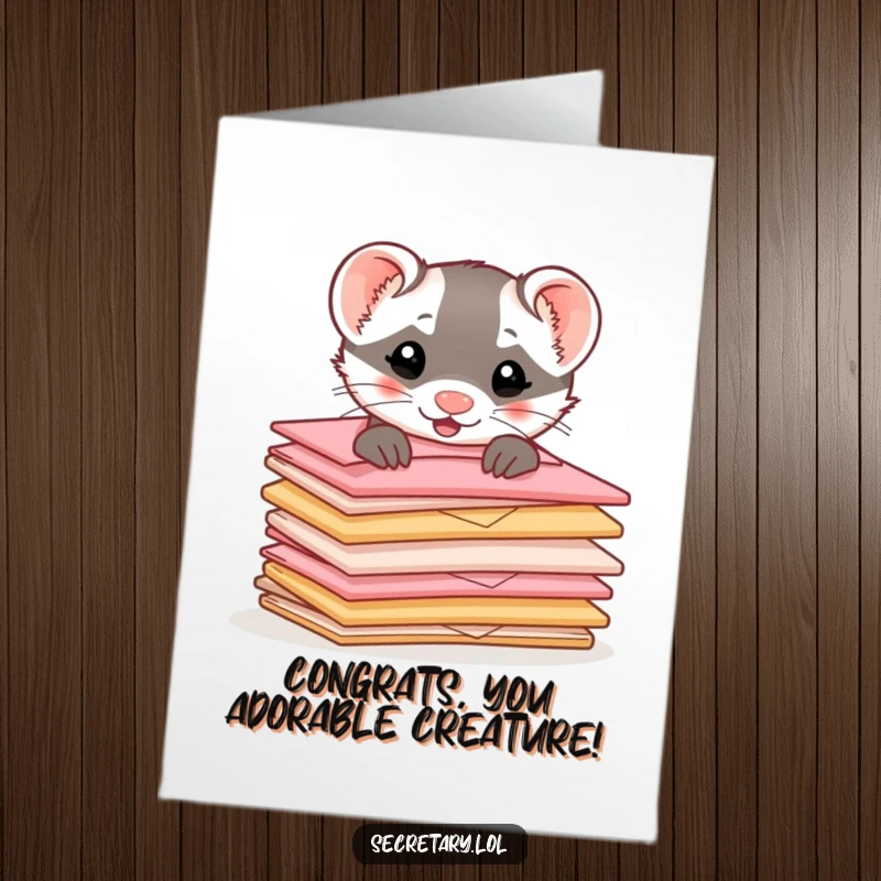 Funny Free Printable Ferret Congratulations Card: Playful ferret peeking, a humorous downloadable gift for celebrations.
