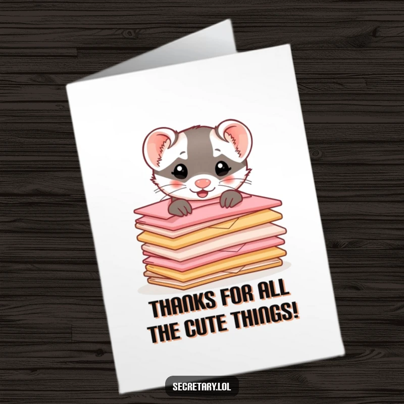 Funny Free Printable Ferret Thank You Card: Adorable ferret peeking, a charming downloadable gift.
