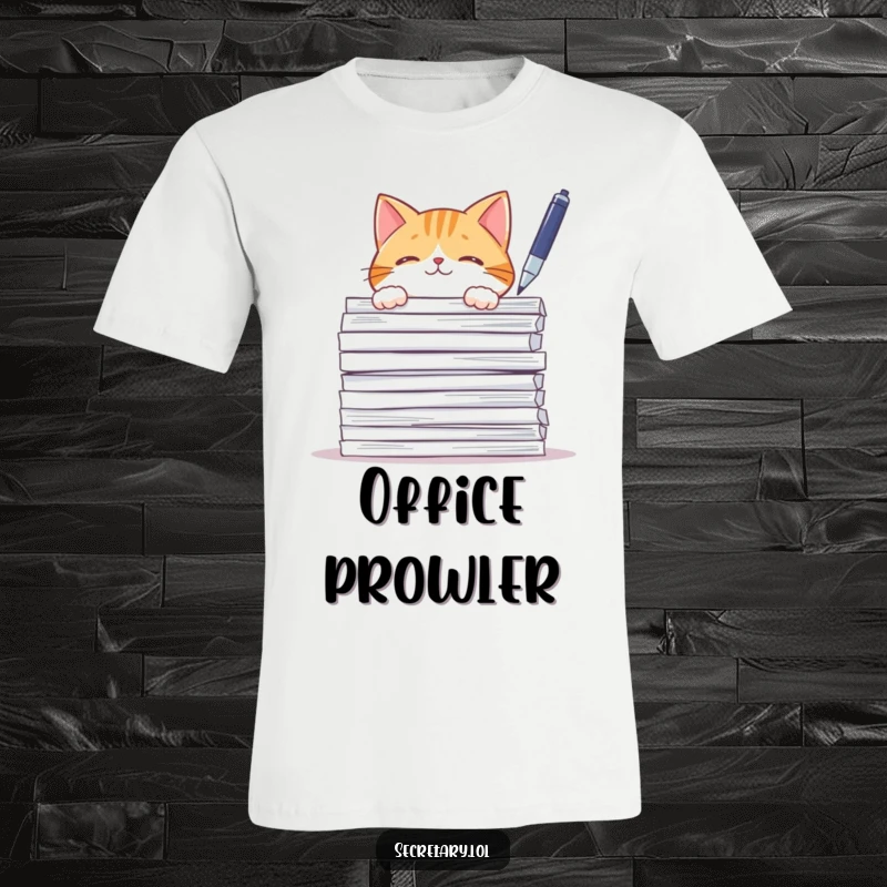 Funny curious cat emerging from a stack of papers, batting a dangling pen, perfect for t-shirts.